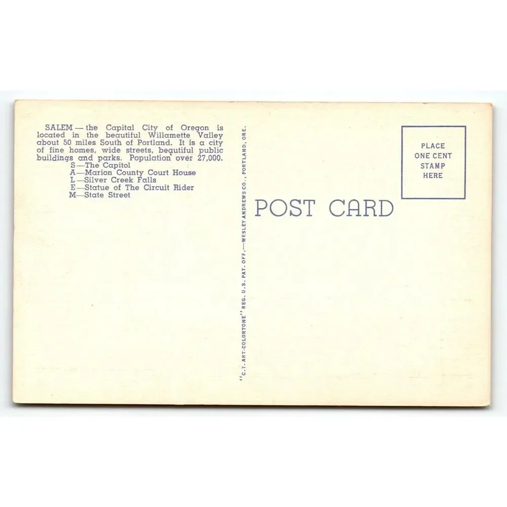 Greetings From Salem Oregon 1940's Roses Large Letter Postcard Linen Curt Teich